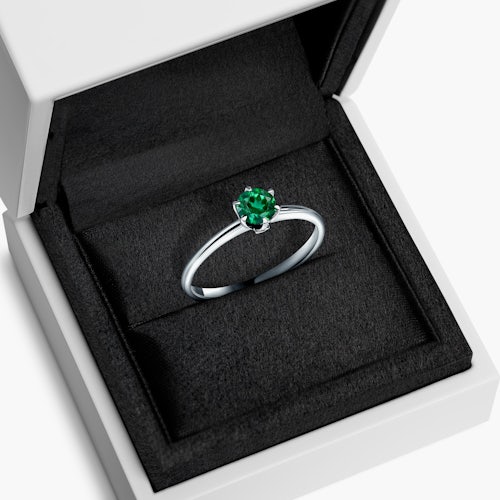 Pierścionek zaręczynowy The Journey: białe złoto, szmaragd